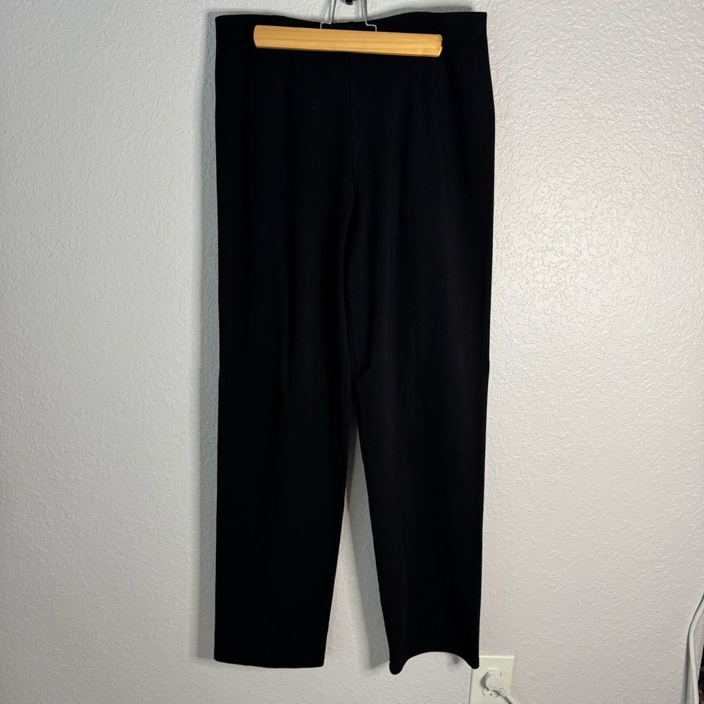 Eileen Fisher Stretch Black Straight Leg Pant Black M Rayon Elastic Waist Office